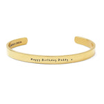 Gold bracelet with 'Happy Birthday Daddy' text on a white background