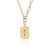 Gold Brick Enamel Necklace Stacked Initials