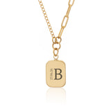 Gold Brick Enamel Necklace Initial and Date
