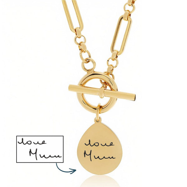 Handwriting T Bar Necklace, Paperclip Chain