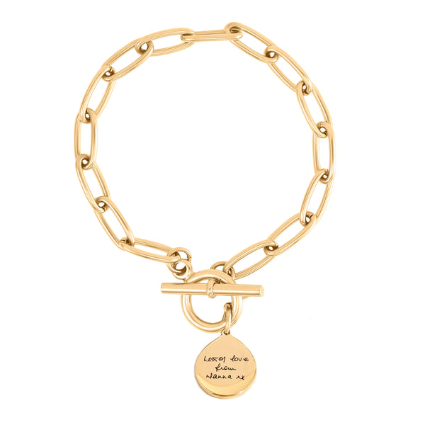 Handwriting T Bar Bracelet With Paperclip Chain