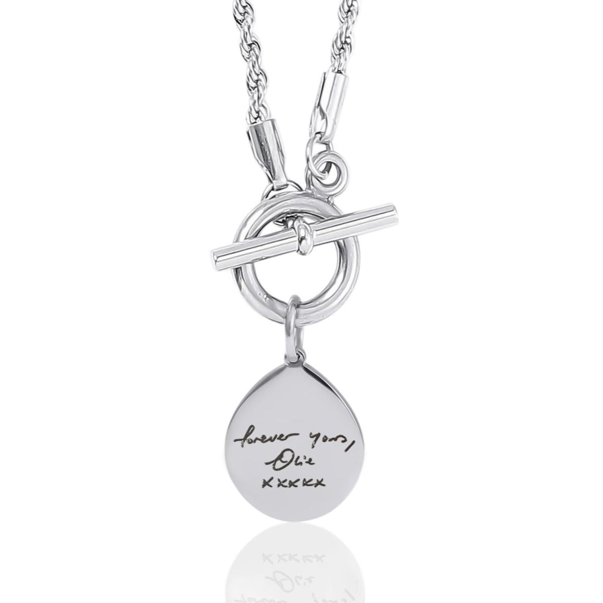 Handwriting T Bar Necklace With Rope Chain
