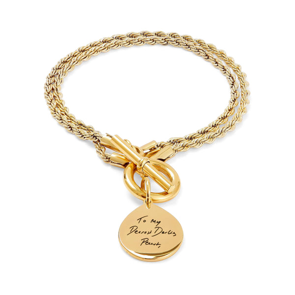 Handwriting T Bar Bracelet With Rope Chain