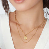 Gold Brick Enamel Necklace Initial and Date