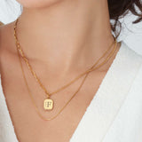 Gold Brick Enamel Necklace Initial and Date