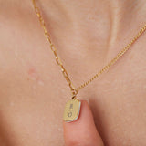 Gold Brick Enamel Necklace Stacked Initials