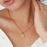 Gold Brick Enamel Necklace Stacked Initials