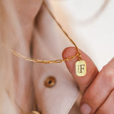 Gold Brick Enamel Necklace Initial and Date