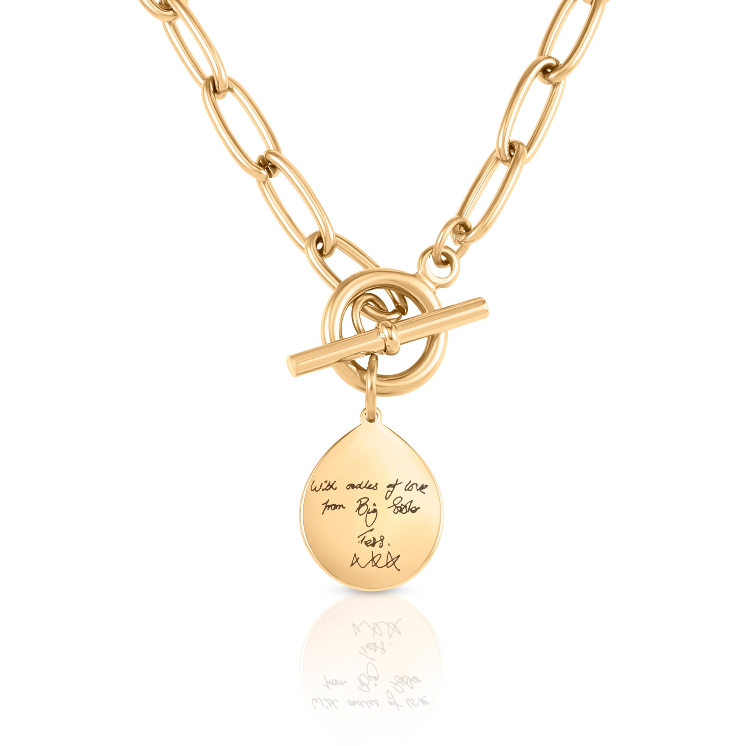 Handwriting T Bar Necklace With Paperclip Chain